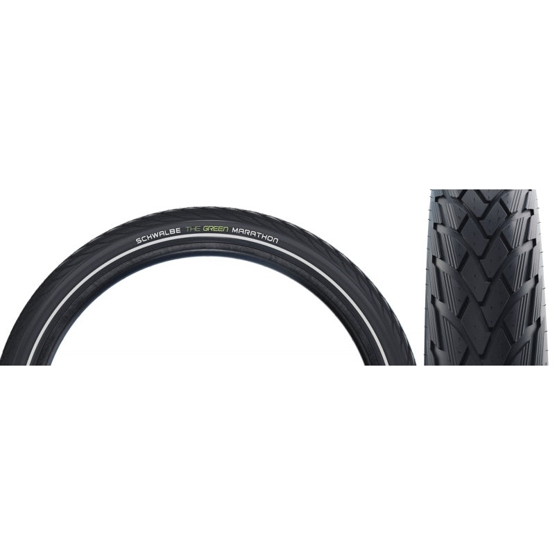 Schwalbe Green Marathon Tire – 700 x 38-40 Clincher Wire BLK/Reflective Performance Line GreenGuard TwinSkin Addix