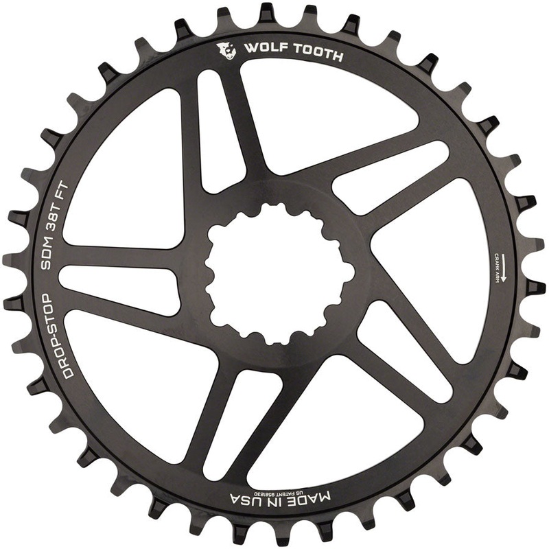 Wolf Tooth Direct Mount Chainring – 38t SRAM Direct Mount For SRAM 3-Bolt 6mm Offset Drop-Stop B Flattop Compatible BLK