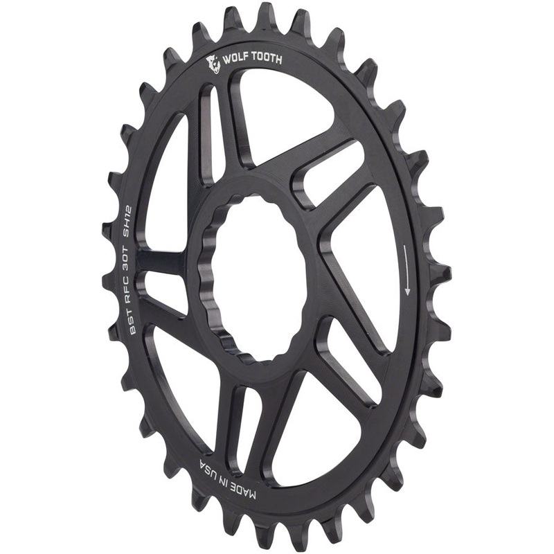 Wolf Tooth Direct Mount Chainring – 30t RaceFace CINCH Direct Mount Boost 3mm Offset Drop-Stop ST Requires 12-Speed HG+ Chain BLK