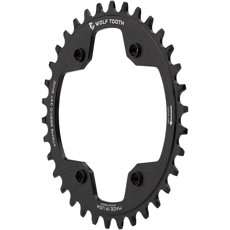 Wolf Tooth 96 BCD Chainring – 32t 96 Asymmetric BCD 4-Bolt For Shimano Cranks Drop-Stop ST Requires 12-Speed HG+ Chain BLK