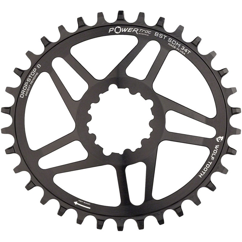 Wolf Tooth Elliptical Direct Mount Chainring – 34t SRAM Direct Mount Drop-Stop B For SRAM 3-Bolt Boost Cranksets 3mm Offset BLK