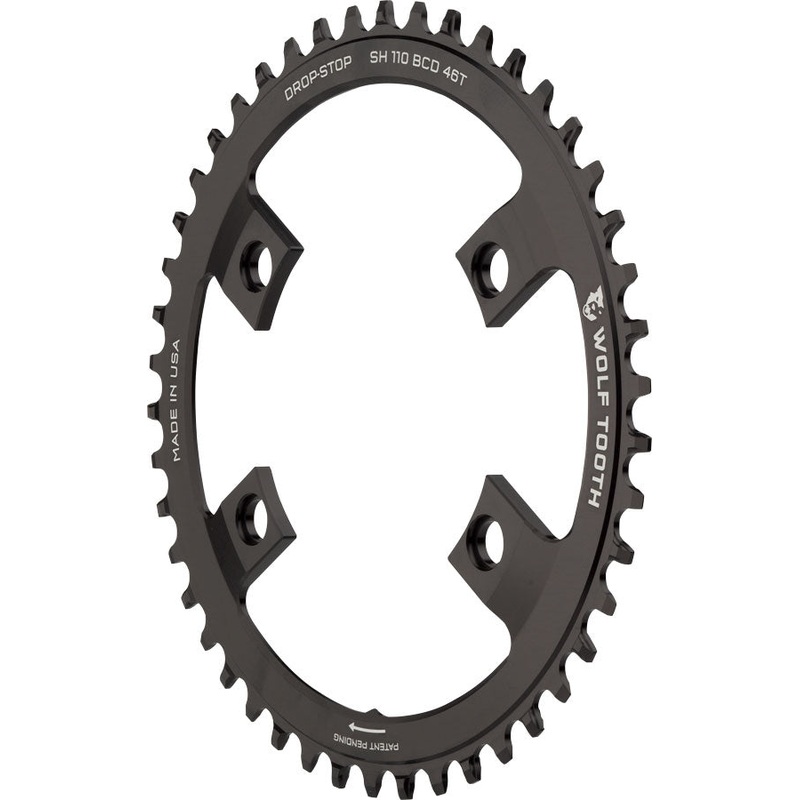 Wolf Tooth Shimano 110 Asymmetric BCD Chainring – 46t 110 Asymmetric BCD 4-Bolt Drop-Stop A For Shimano Cranks BLK