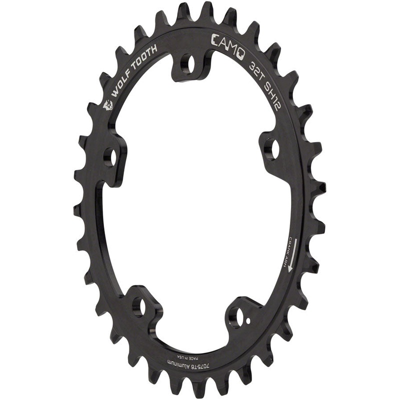 Wolf Tooth CAMO Aluminum Chainring – 32t Wolf Tooth CAMO Mount Drop-Stop ST Requires 12-Speed HG+ Chain BLK