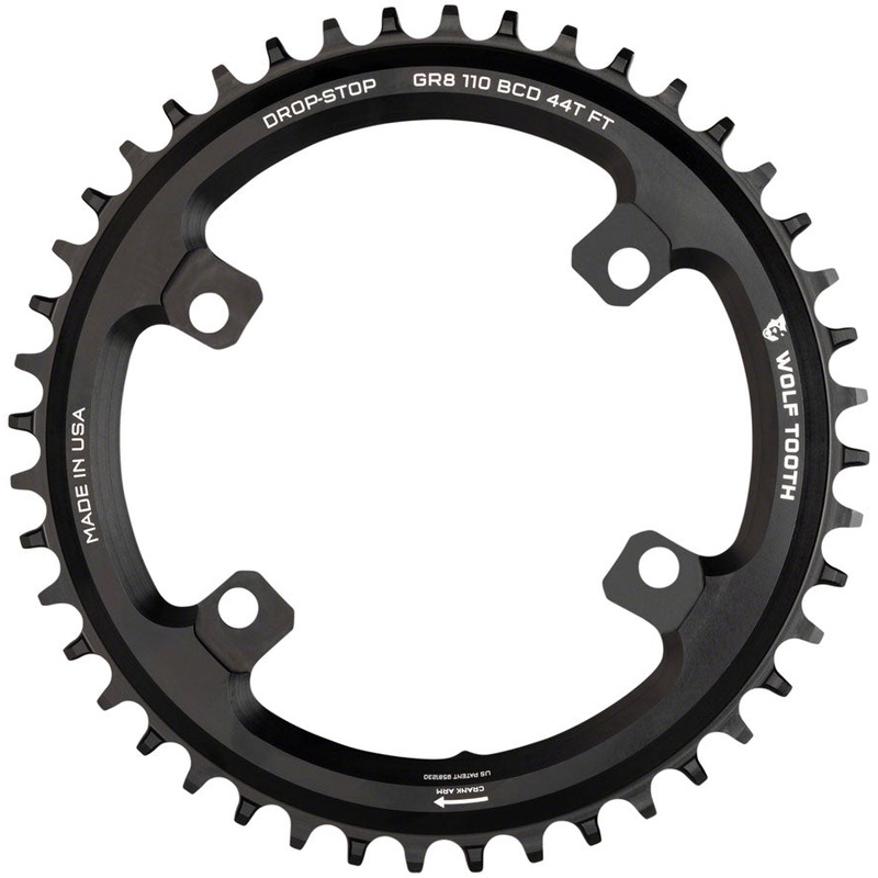 Wolf Tooth Shimano 110 Asymmetric BCD Chainring – 46t 110 Asymmetric BCD 4-Bolt Drop-Stop B For Shimano GRX Cranks BLK