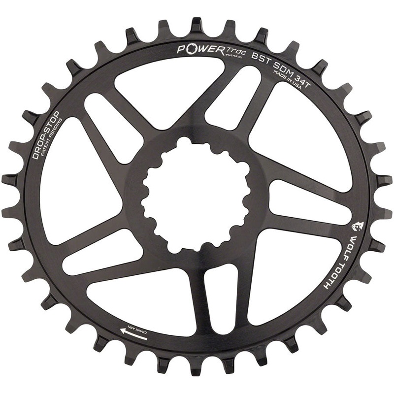 Wolf Tooth Elliptical Direct Mount Chainring – 34t SRAM Direct Mount Drop-Stop A For SRAM 3-Bolt Boost Cranksets 3mm Offset BLK