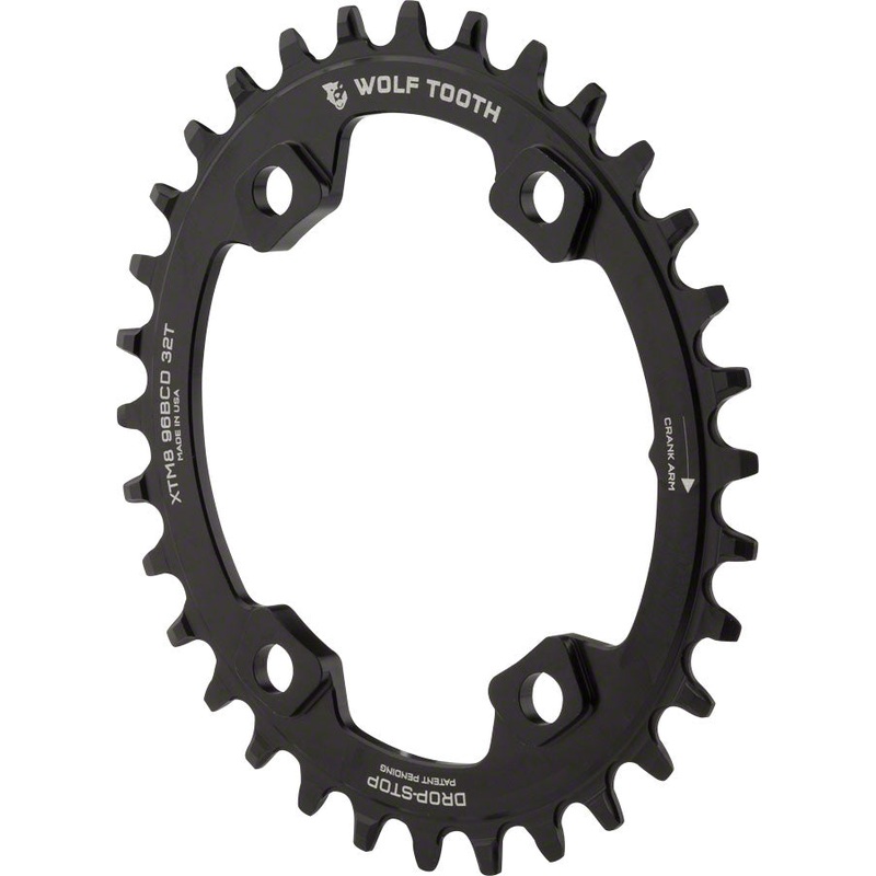 Wolf Tooth Elliptical 96 BCD Chainring – 32t 96 Asymmetric BCD 4-Bolt Drop-Stop A For Shimano XT M8000 SLX M7000 Cranks BLK