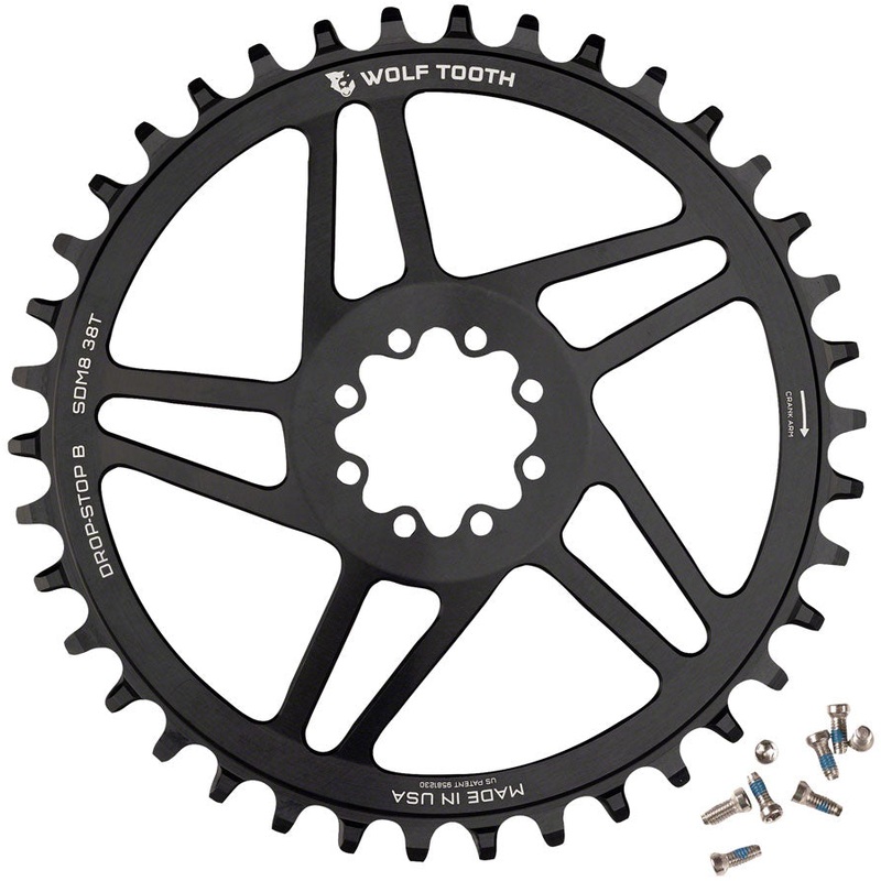 Wolf Tooth Direct Mount Chainring – 38t SRAM Direct Mount Drop-Stop B For SRAM 8-Bolt Cranksets 6mm Offset BLK
