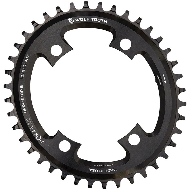 Wolf Tooth Elliptical 107 BCD Chainring – 38t Compatible SRAM 107 BCD Drop-Stop B 4-Bolt BLK