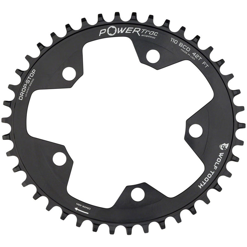 Wolf Tooth Elliptical 110 BCD Chainring – 42t 110 BCD 5-Bolt Drop-Stop B 10/11/12-Speed Eagle Flattop Compatible BLK