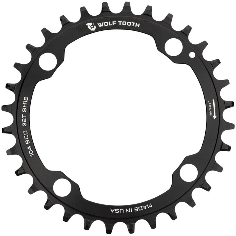 Wolf Tooth 104 BCD Chainring – 36t 104 BCD 4-Bolt Drop-Stop ST Requires Shimano 12-Speed HG+ Chain BLK
