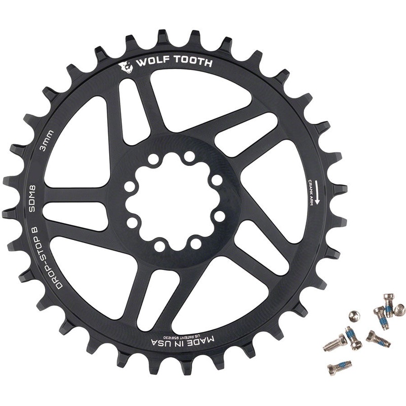 Wolf Tooth Direct Mount Chainring – 30t SRAM Direct Mount Drop-Stop B For SRAM 8-Bolt Cranksets 3mm Offset BLK
