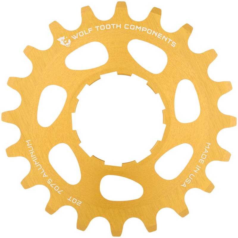Wolf Tooth Single Speed Aluminum Cog – 20t Compatible with 3/32 Chains Gold