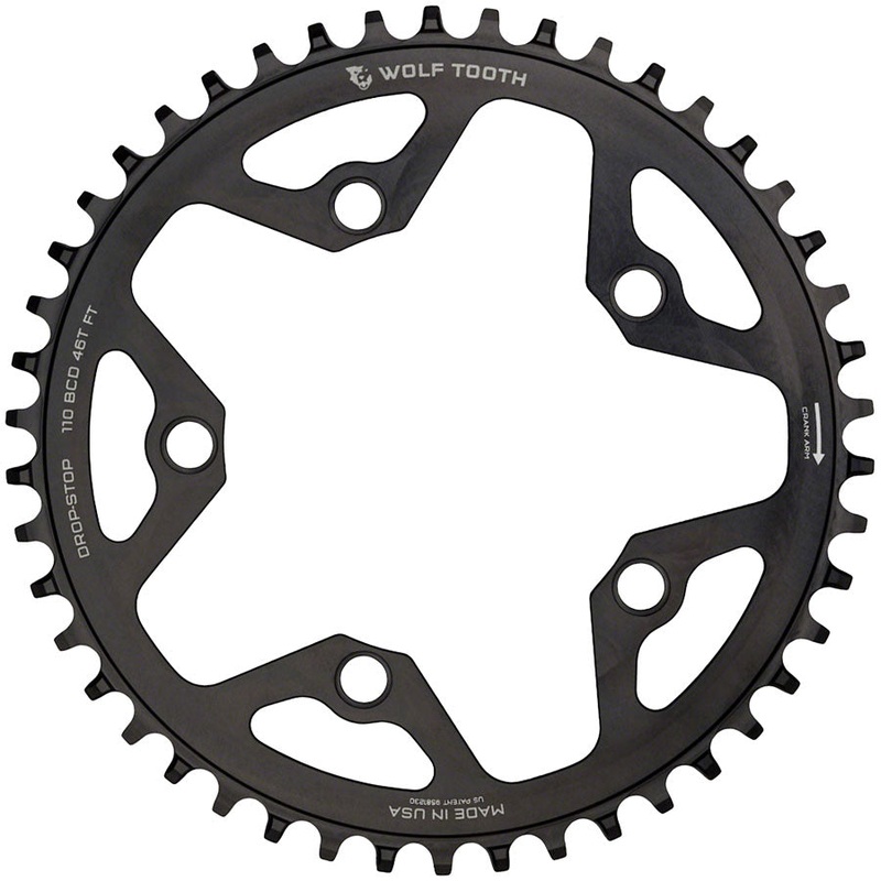 Wolf Tooth 110 BCD Cyclocross Road Chainring – 36t 110 BCD 5-Bolt Drop-Stop B 10/11/12-Speed Eagle Flattop Compatible BLK