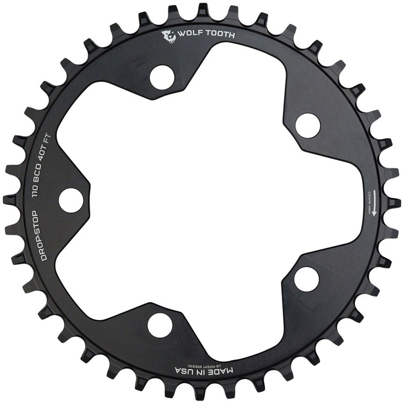 Wolf Tooth 110 BCD Cyclocross Road Chainring – 38t 110 BCD 5-Bolt Drop-Stop B 10/11/12-Speed Eagle Flattop Compatible BLK