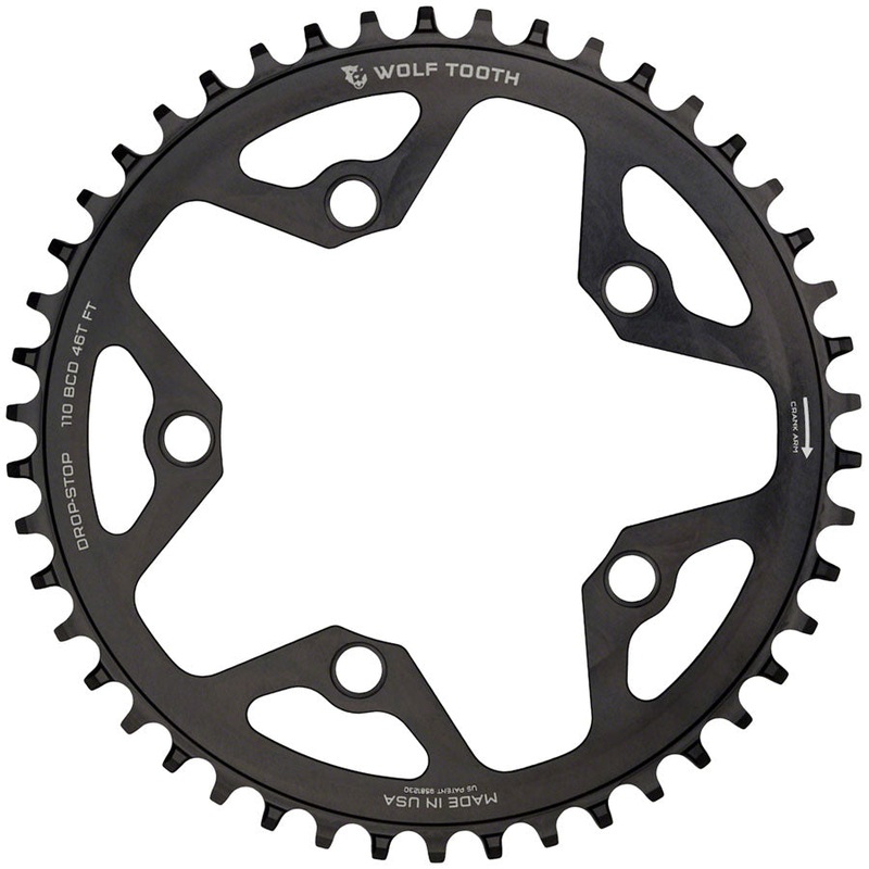 Wolf Tooth 110 BCD Cyclocross Road Chainring – 42t 110 BCD 5-Bolt Drop-Stop B 10/11/12-Speed Eagle Flattop Compatible BLK