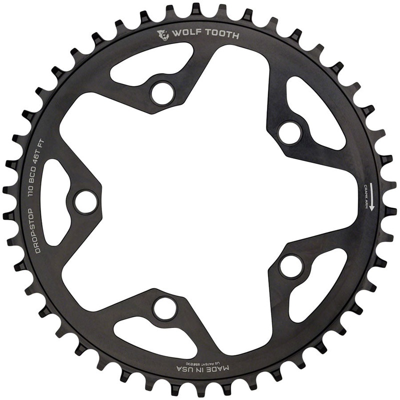 Wolf Tooth 110 BCD Cyclocross Road Chainring – 44t 110 BCD 5-Bolt Drop-Stop B 10/11/12-Speed Eagle Flattop Compatible BLK