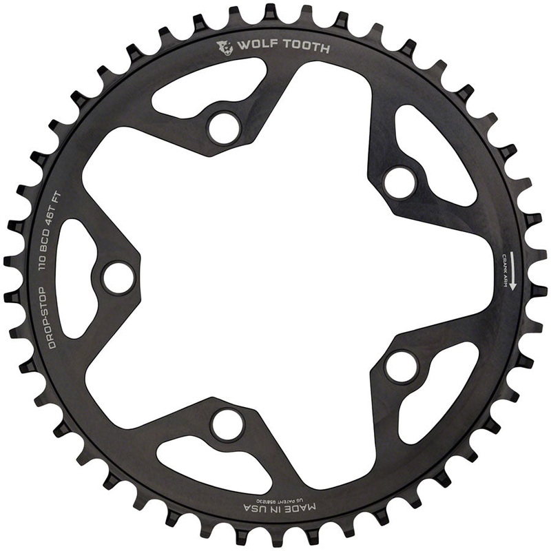 Wolf Tooth 110 BCD Cyclocross Road Chainring – 46t 110 BCD 5-Bolt Drop-Stop B 10/11/12-Speed Eagle Flattop Compatible BLK