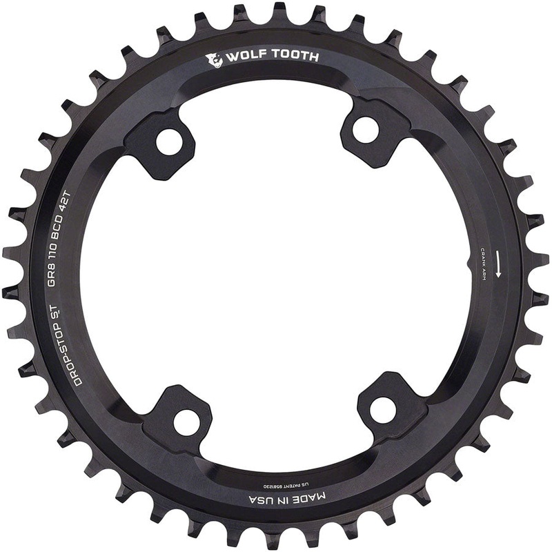 Wolf Tooth Shimano 110 Asymmetric BCD Chainring – 42t 110 Asymmetric BCD 4-Bolt Drop-Stop ST For Shimano GRX Cranks BLK