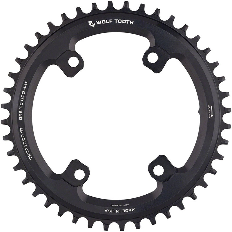 Wolf Tooth Shimano 110 Asymmetric BCD Chainring – 44t 110 Asymmetric BCD 4-Bolt Drop-Stop ST For Shimano GRX Cranks BLK