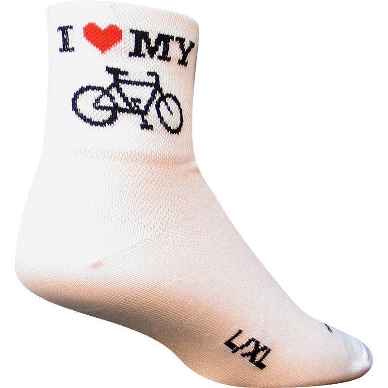 SockGuy Classic I Love My Bike Socks – 3 White Large/X-Large