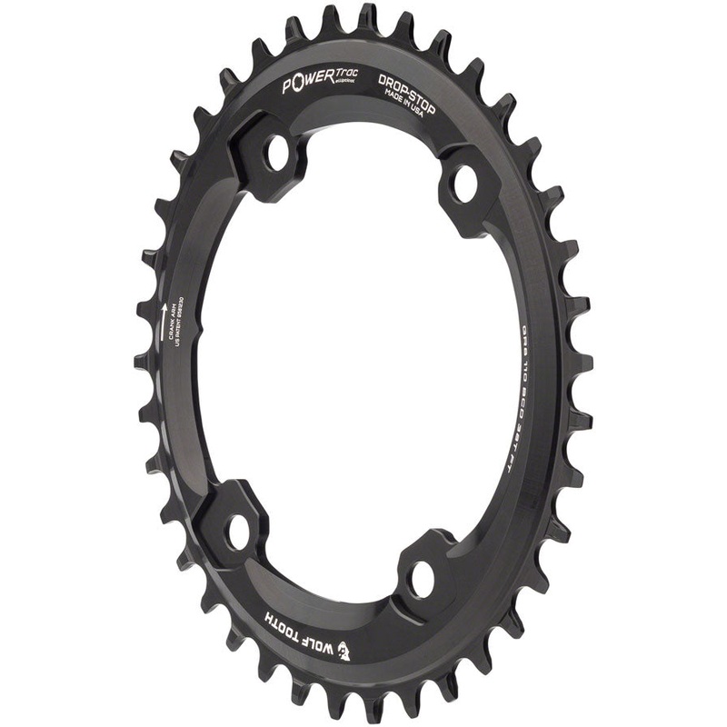 Wolf Tooth Elliptical Shimano 110 Asymmetric BCD Chainring – 38t 110 Asymmetric BCD 4-Bolt Drop-Stop B For Shimano GRX Cranks BLK