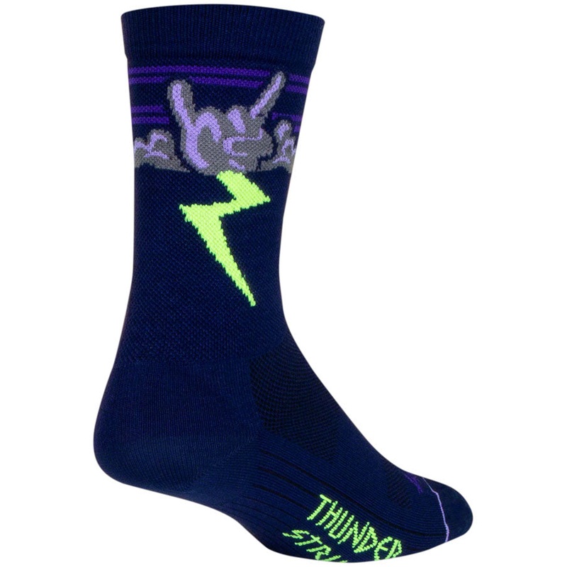 SockGuy Thunder Crew Socks – 6 Navy/Purple/Green Small/Medium