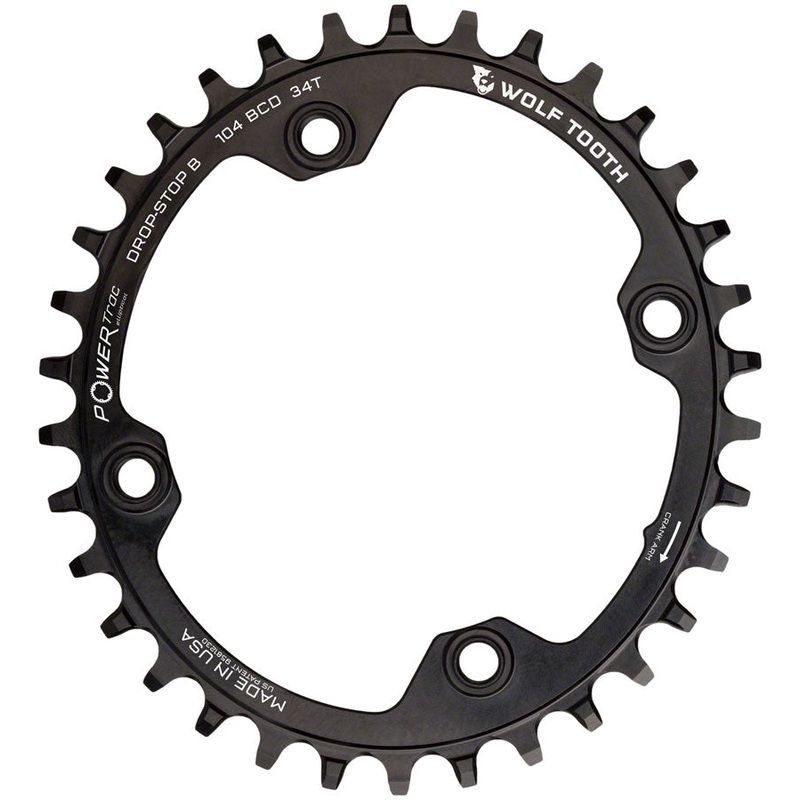 Wolf Tooth Elliptical 104 BCD Chainring – 34t 104 BCD 4-Bolt Drop-Stop B BLK