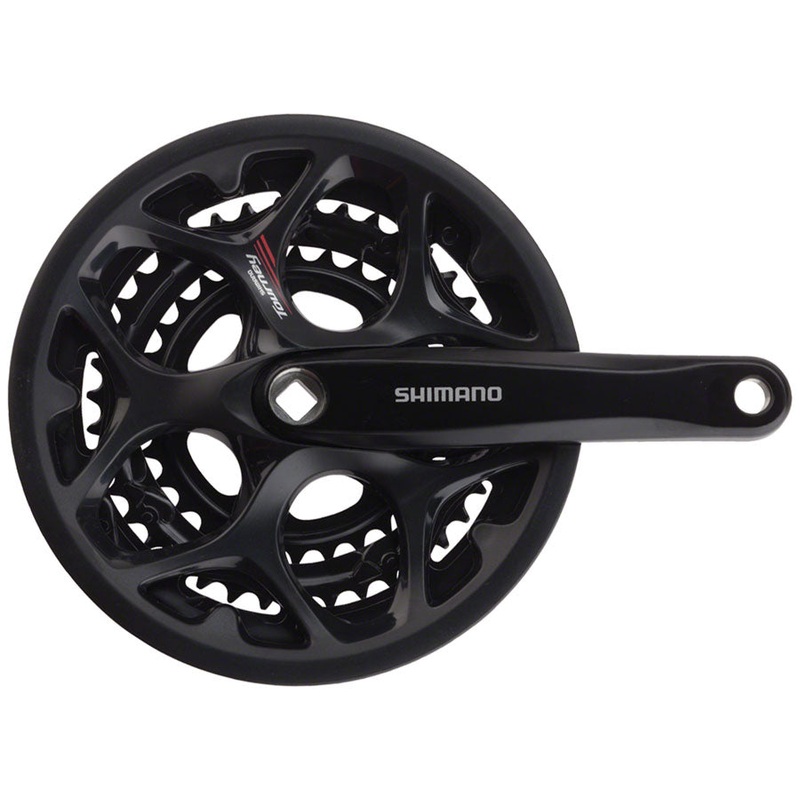 Shimano Tourney FC-A073 Crankset – 170mm 7/8-Speed 50/39/30t Riveted Square Taper JIS Spindle Interface BLK With Chainguard