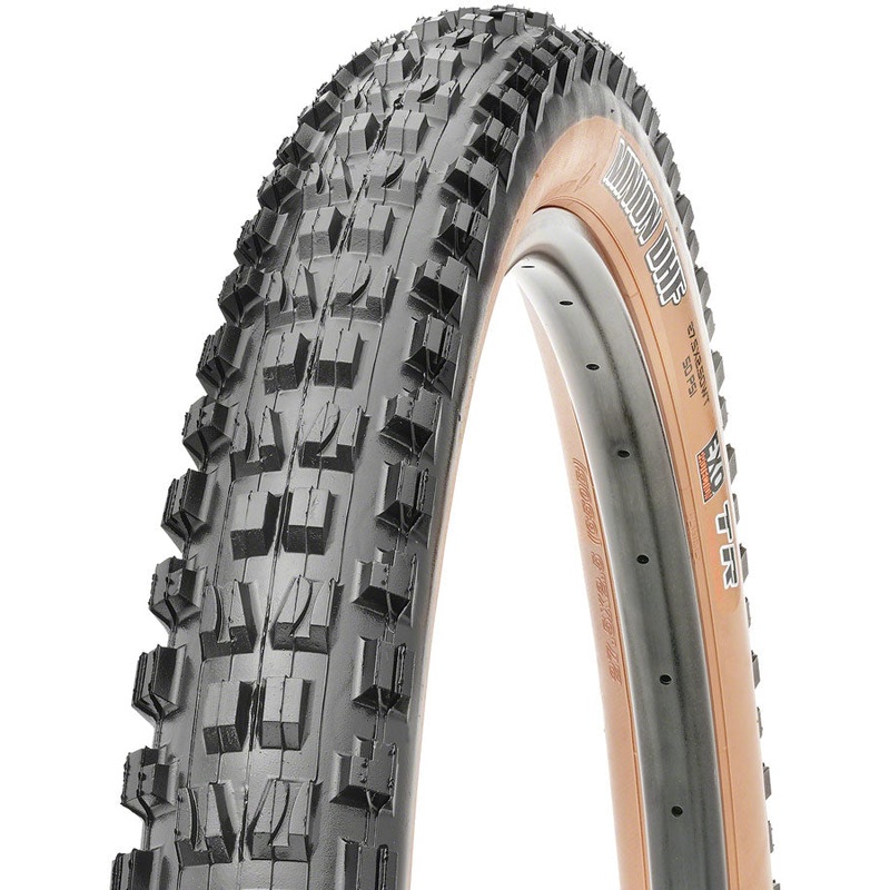 Maxxis Minion DHF Tire – 27.5 x 2.5 Tubeless Folding BLK/Dark Tan DualEXO Wide Trail