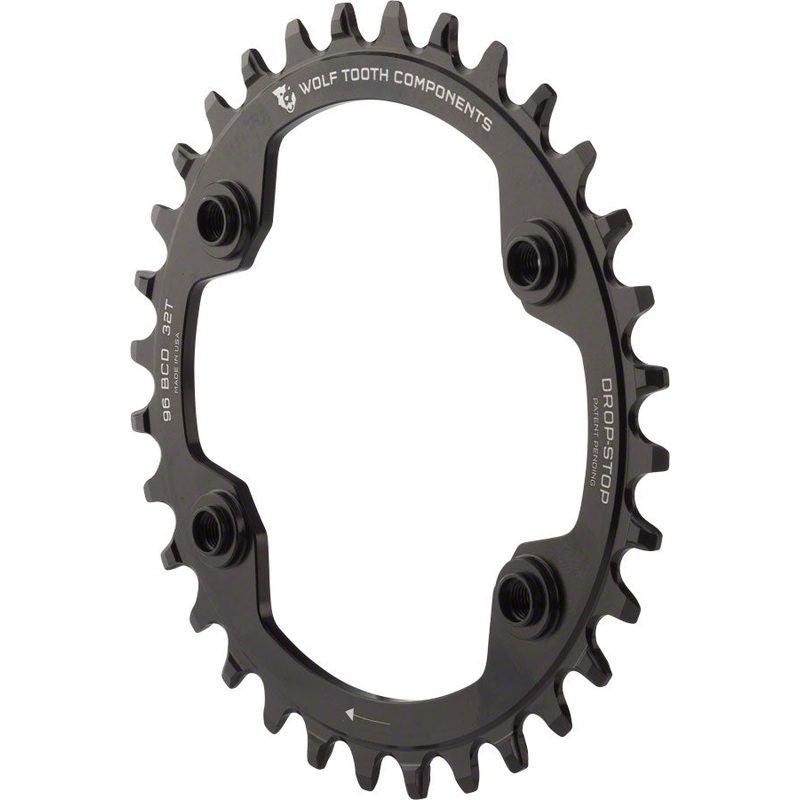 Wolf Tooth 96 BCD Chainring – 32t 96 Asymmetric BCD 4-Bolt Drop-Stop A For Shimano XTR M9000 M9020 Cranks BLK