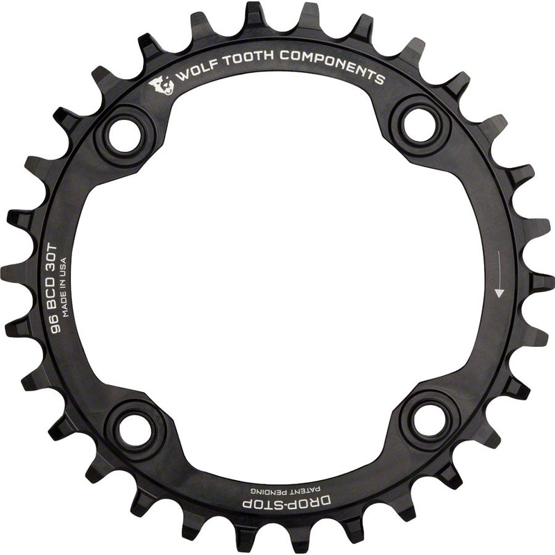 Wolf Tooth 96 Symmetrical BCD Chainring – 30t 96 BCD 4-Bolt Drop-Stop A For Shimano Cranks BLK