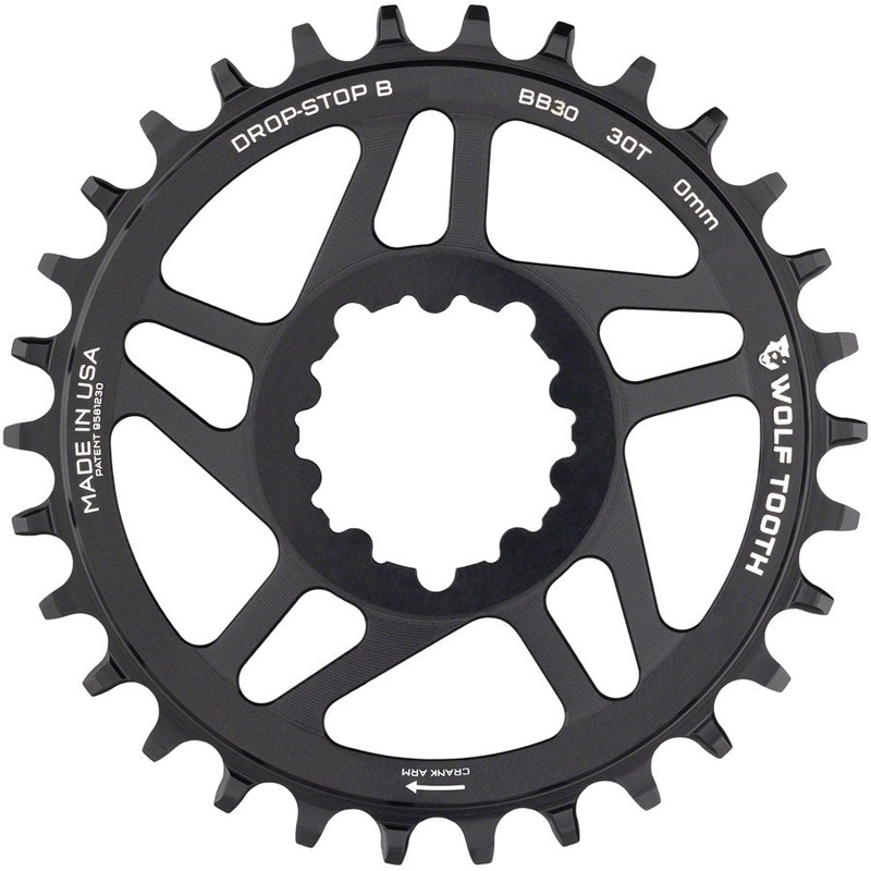 Wolf Tooth Direct Mount Chainring – 30t SRAM Direct Mount Drop-Stop B For BB30 Short Spindle Cranksets 0mm Offset BLK
