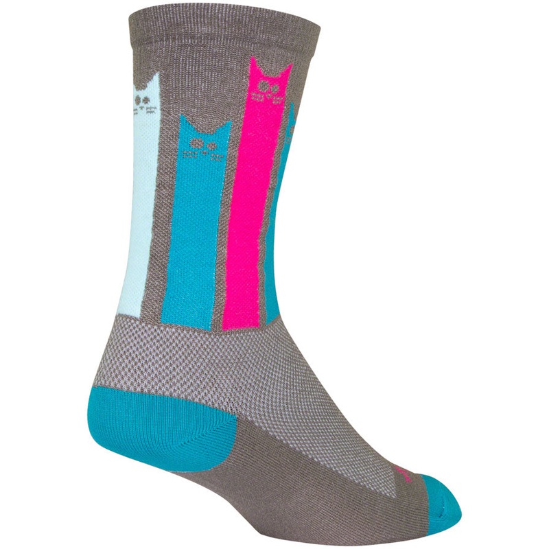 SockGuy Crew Felines Socks – 6 Gray/Pink/Teal Small/Medium