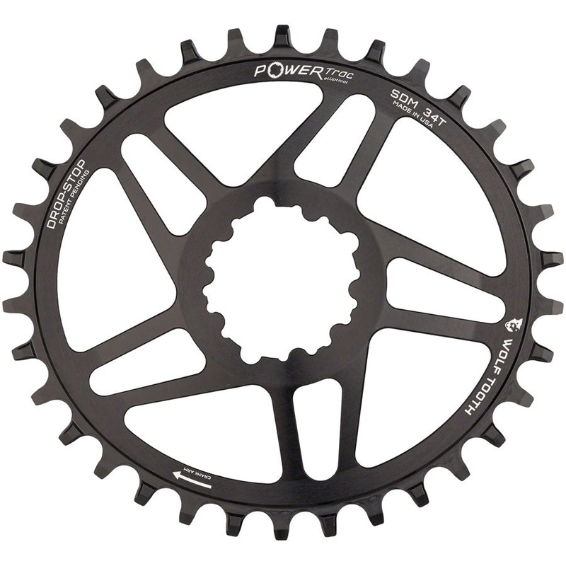 Wolf Tooth Elliptical Direct Mount Chainring – 34t SRAM 3-Bolt Direct Mount Drop-Stop A For SRAM Cranksets 6mm Offset BLK
