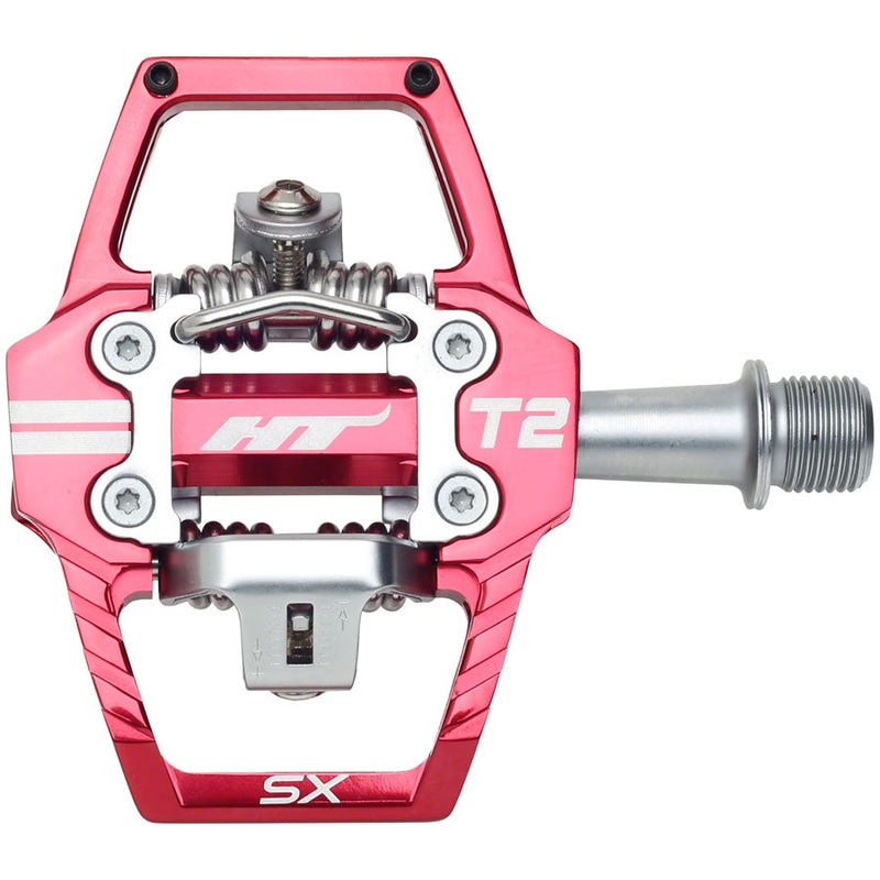 HT Components T2-SX Pedals – Dual Sided Clipless Platform Aluminum 9/16 Red