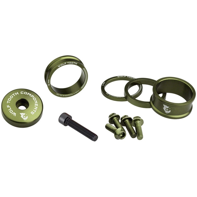 Wolf Tooth BlingKit: Headset Spacer Kit 3 510 15mm Olive