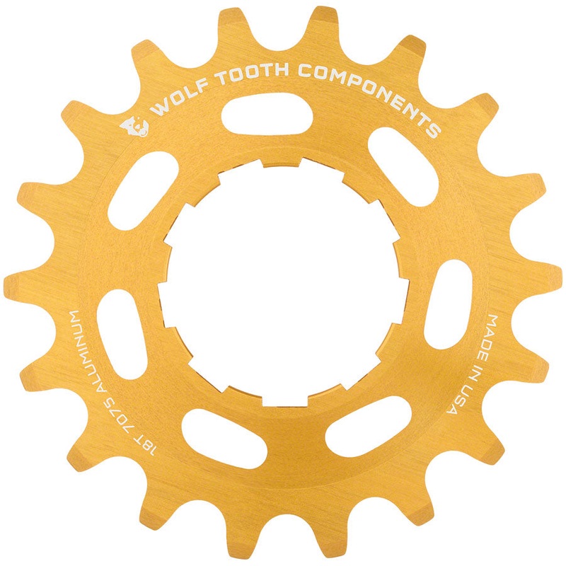 Wolf Tooth Single Speed Aluminum Cog – 18t Compatible with 3/32 Chains Gold