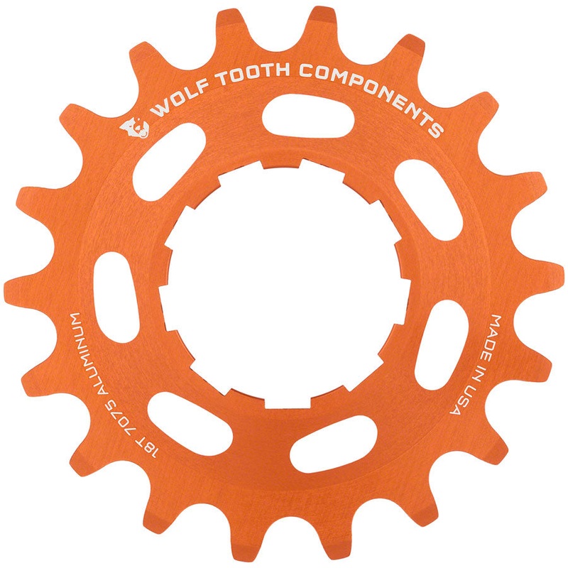 Wolf Tooth Single Speed Aluminum Cog – 18t Compatible 3/32 Chains Orange