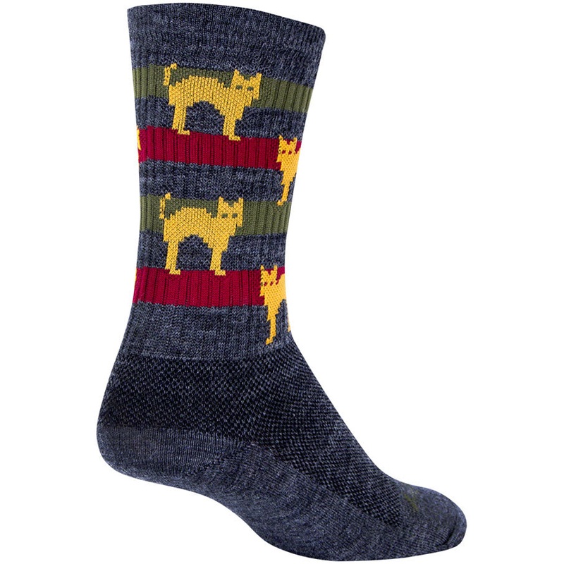 SockGuy Wool Catz Socks – 6 Gray/Yellow/Red Large/X-Large