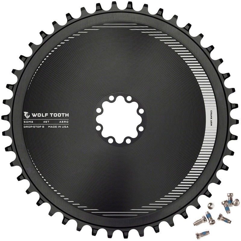 Wolf Tooth Aero Direct Mount Chainring – 46t Direct Mount SRAM 8-Bolt Drop-Stop B BLK