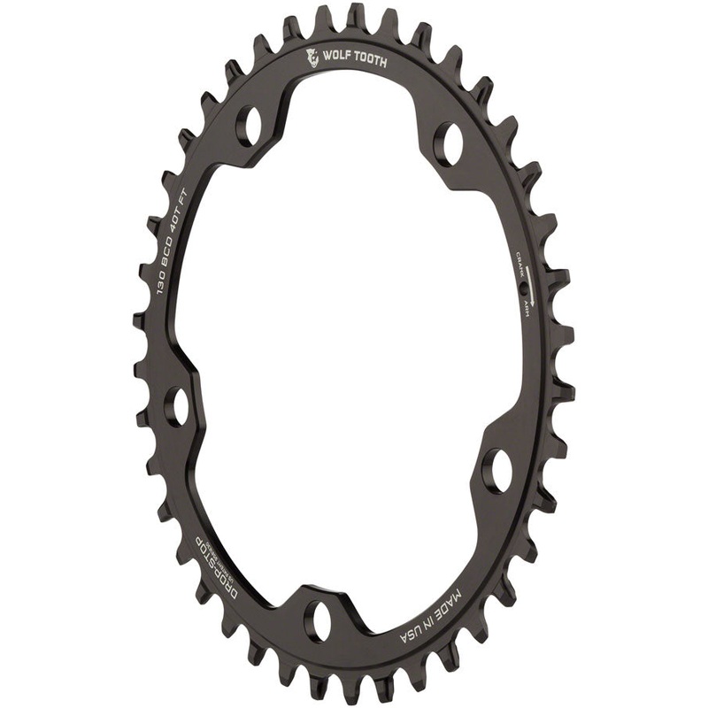 Wolf Tooth 130 BCD Road Cyclocross Chainring – 40t 130 BCD 5-Bolt Drop-Stop B 10/11/12-Speed Eagle Flattop Compatible BLK