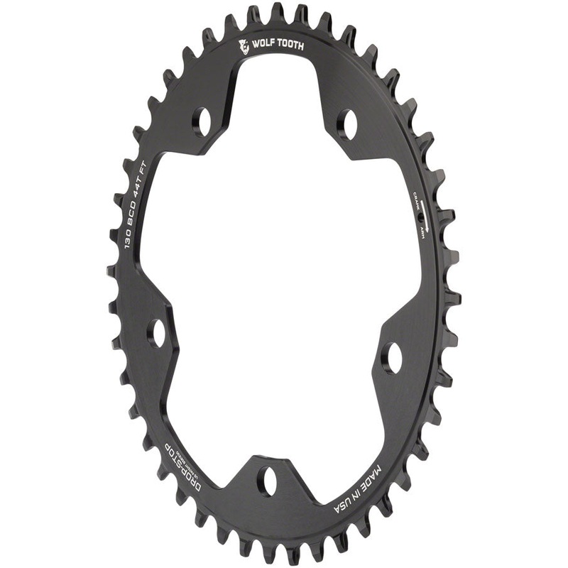 Wolf Tooth 130 BCD Road Cyclocross Chainring – 44t 130 BCD 5-Bolt Drop-Stop B 10/11/12-Speed Eagle Flattop Compatible BLK