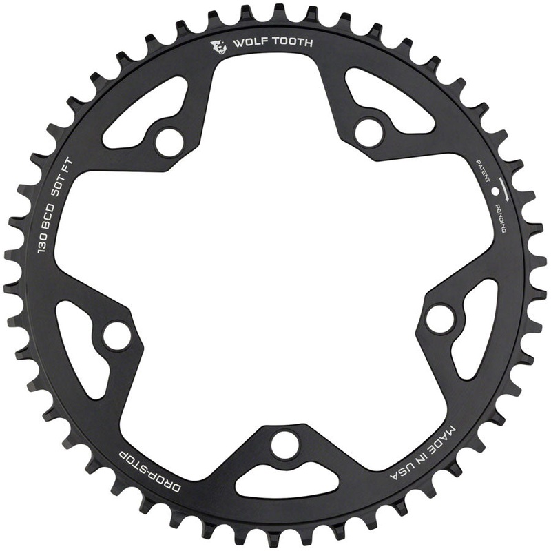 Wolf Tooth 130 BCD Road Cyclocross Chainring – 52t 130 BCD 5-Bolt Drop-Stop B 10/11/12-Speed Eagle Flattop Compatible BLK