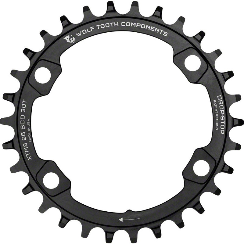 Wolf Tooth 96 BCD Chainring – 34t 96 Asymmetric BCD 4-Bolt Drop-Stop A For Shimano XT M8000 SLX M7000 Cranks BLK