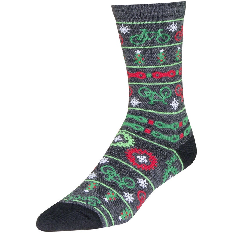 SockGuy Wool Ride Merry Crew Socks – 6 Gray/Red/Green Small/Medium