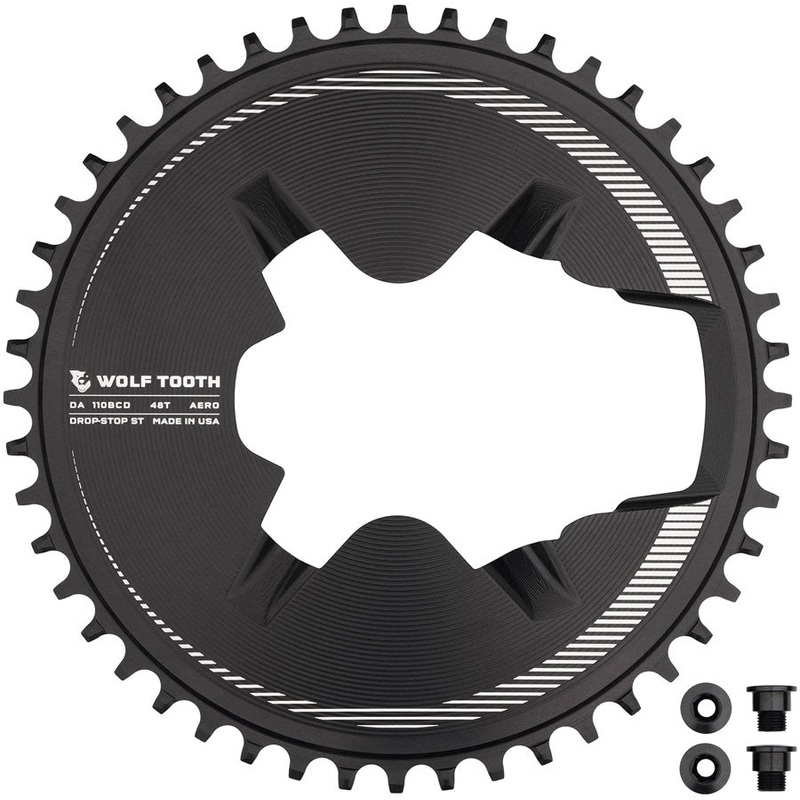 Wolf Tooth Aero Direct Mount 1x Chainring – 48t 4-Bolt Drop-Stop ST Compatible Shimano Dura-Ace R9200/R9200-P Only BLK