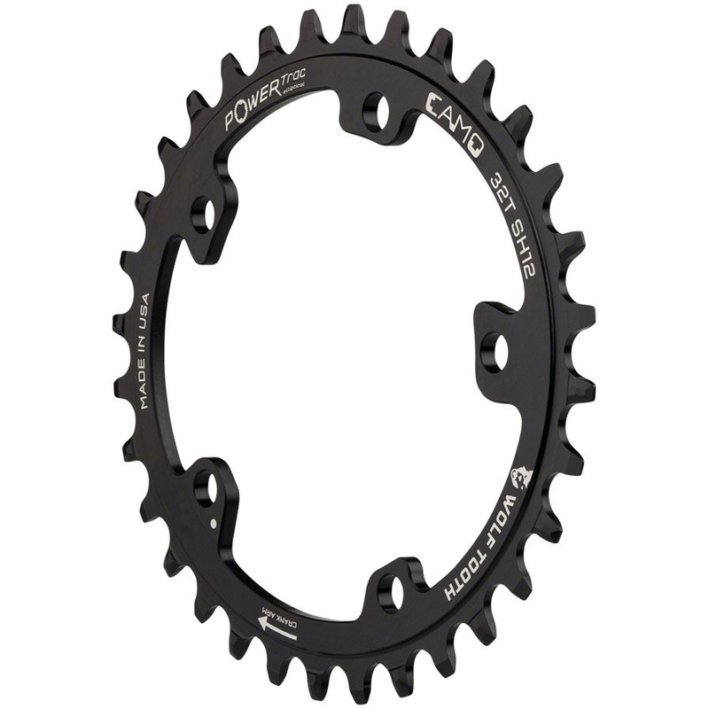 Wolf Tooth CAMO Aluminum Elliptical Chainring – 32t Wolf Tooth CAMO Mount Drop-Stop ST Requires 12-Speed HG+ Chain BLK