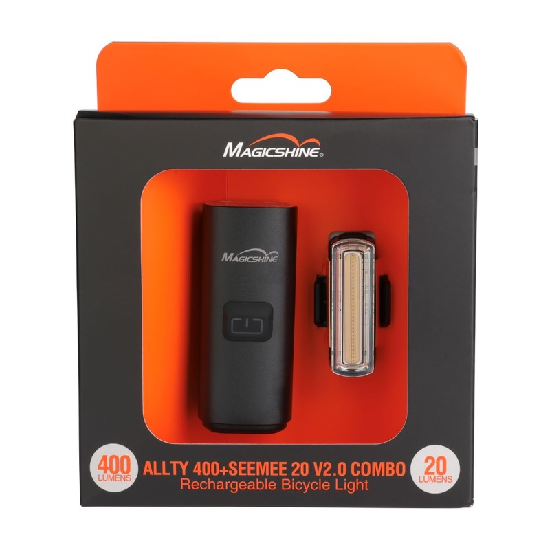 Magicshine Allty 400 + Seemee 20 v2 combo rechargeable light 400 lumes front ( max 7 hours) 20 lumens rear (max 30 hours) Water resistance Usb c chargeable
