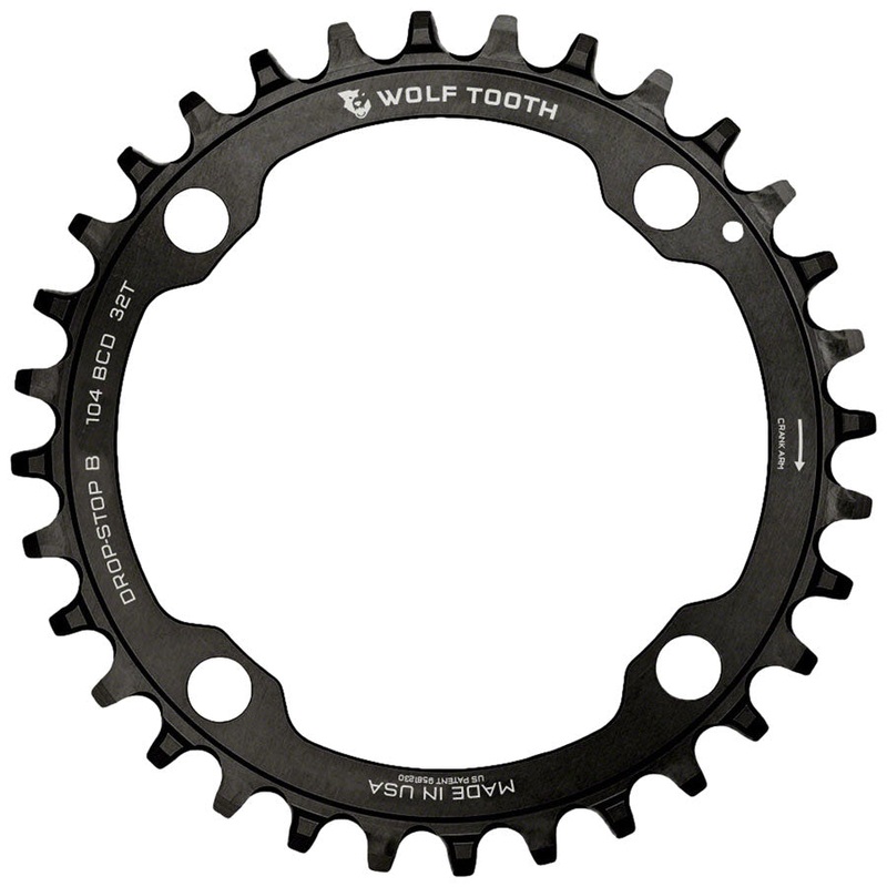 Wolf Tooth 104 BCD Chainring – 32t 104 BCD 4-Bolt Drop-Stop B Black