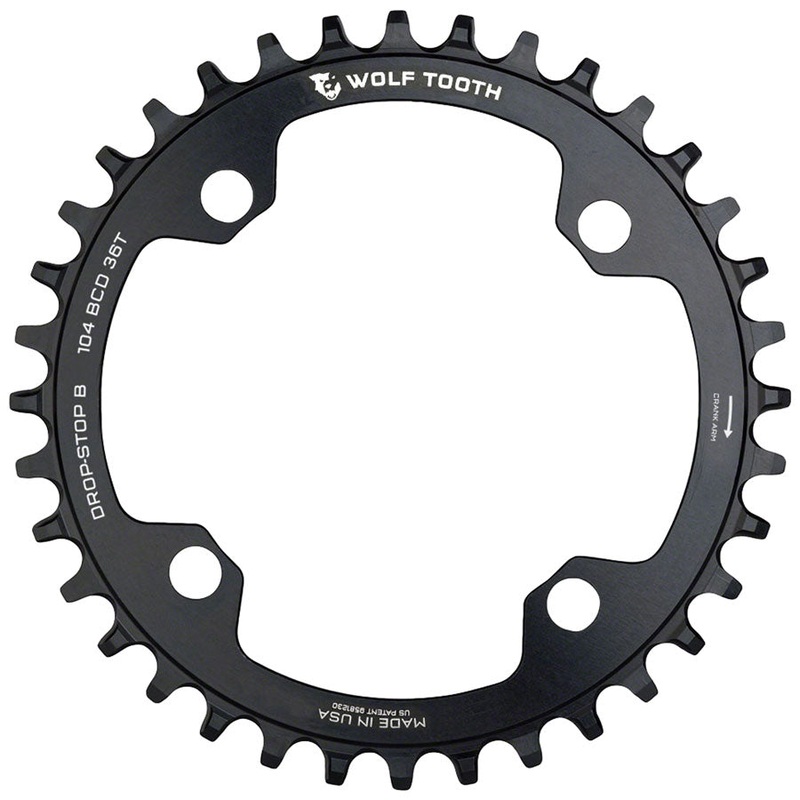 Wolf Tooth 104 BCD Chainring – 36t 104 BCD 4-Bolt Drop-Stop B Black